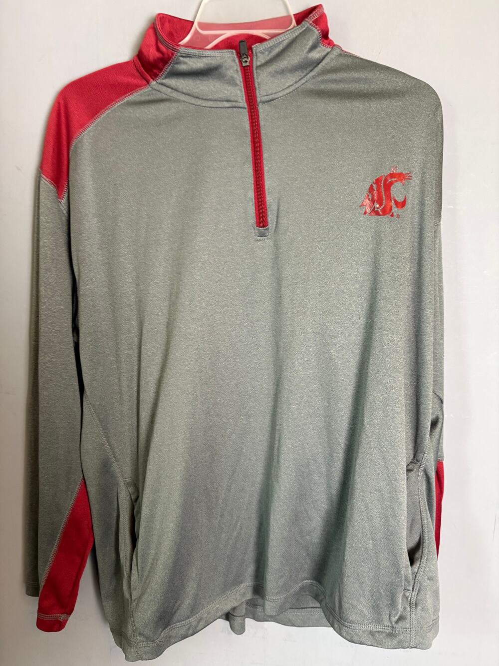 Washington  State  Cougars Gray Red Quarter‑Zip Pullover Size 2XL